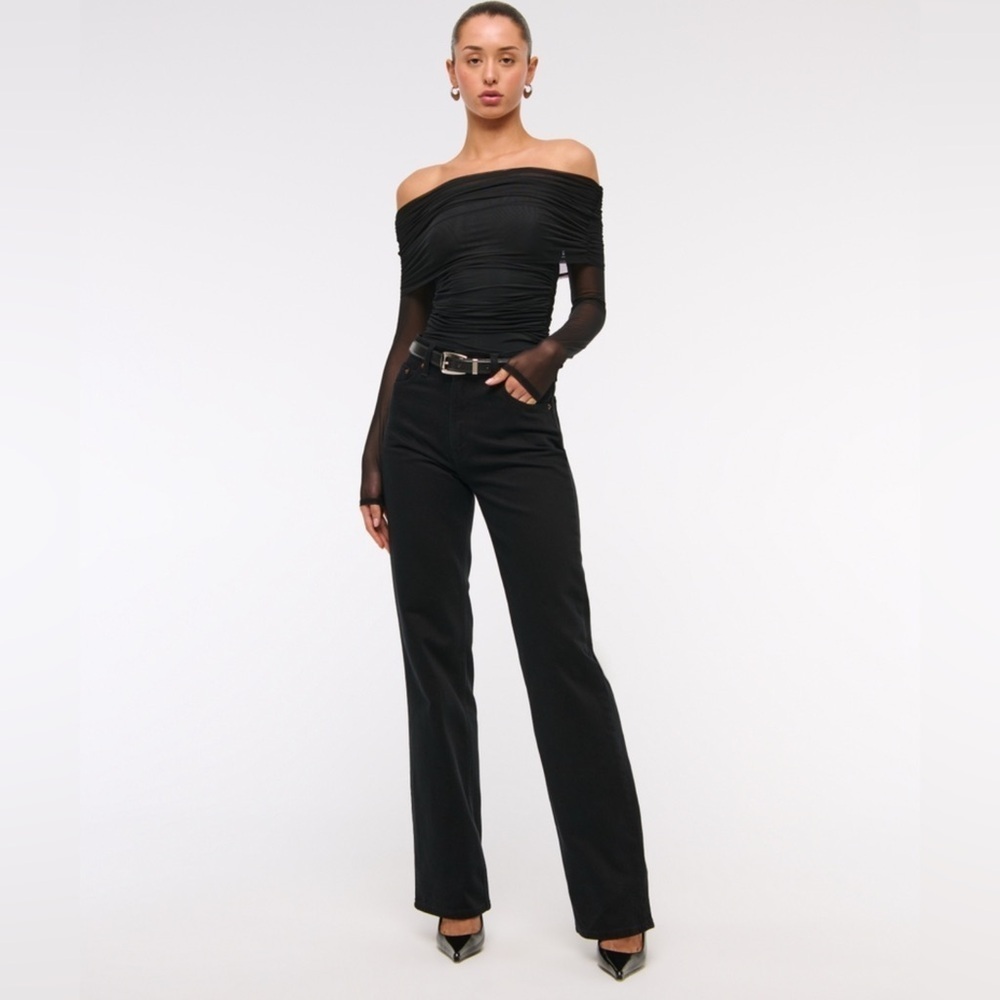 NWOT Abercrombie‎ & Fitch Long-Sleeve Mesh Foldover Bodysuit, Size L